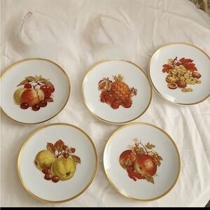 Set 5 Vintage Golden Crown Harvest Salad Dessert Plates Jaeger Bavaria Germany